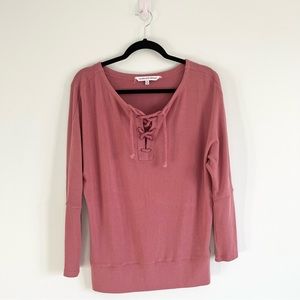 Cupcakes & Cashmere Mauve Lace Up Sweater Top Size Small